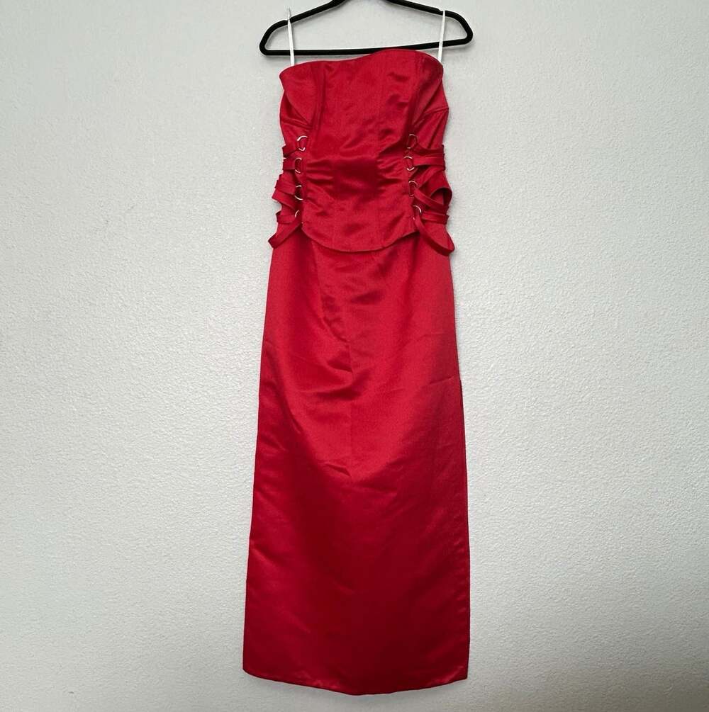 Jessica McClintock Gunne Sax Red Strapless 90s/ Y2K Prom Dress Juniors 13/14
